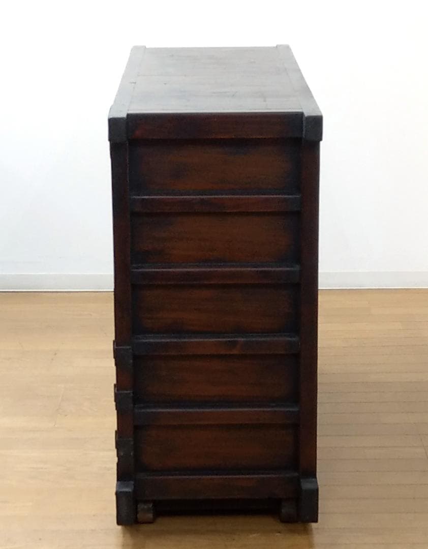 木製 前欅(ケヤキ) 鶴亀彫刻 装飾金具 車箪笥 整理収納家具 民芸家具 和家具