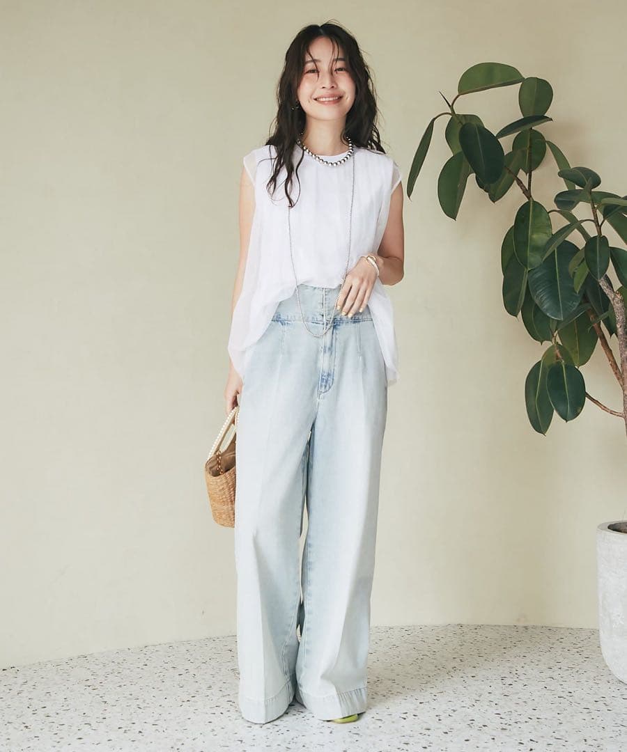 バックレースアップデニムワイドパンツ