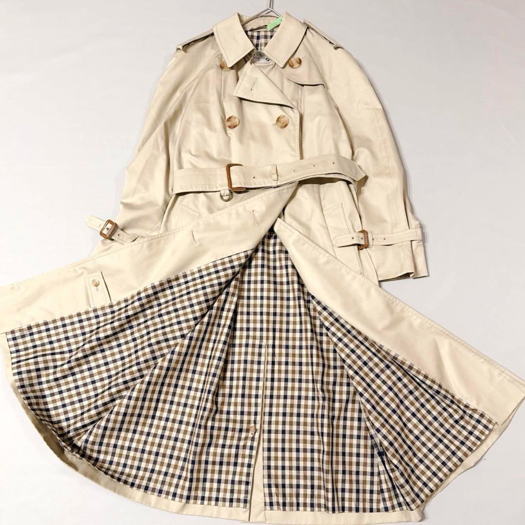 美品 アクアスキュータム トレンチコート ヴィンテージ クラブチェック マキシ丈