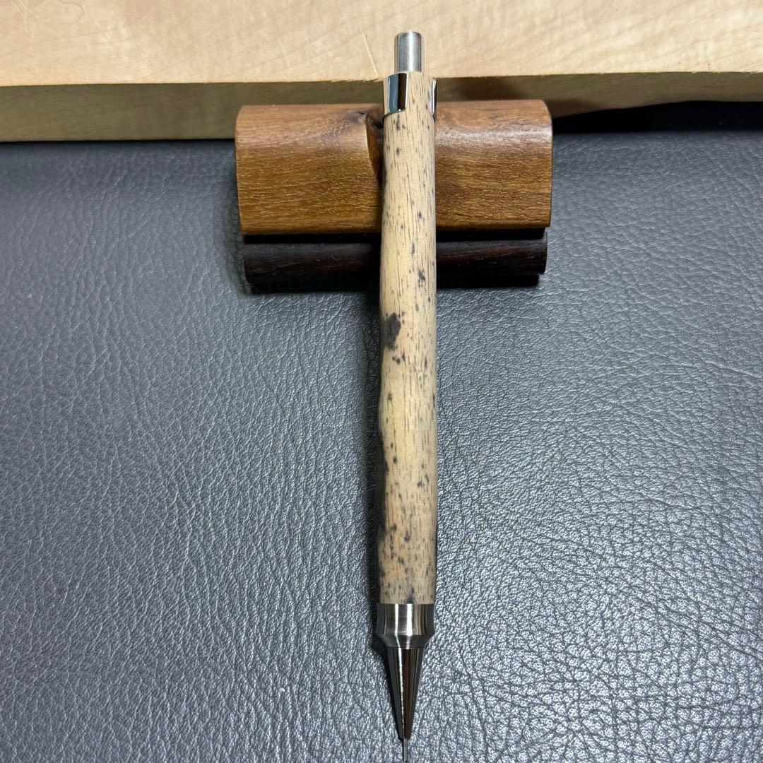 ⭕️お値下げ　　118黒柿　木製シャーペン　強低重心ダブルR ステンレス　無塗装