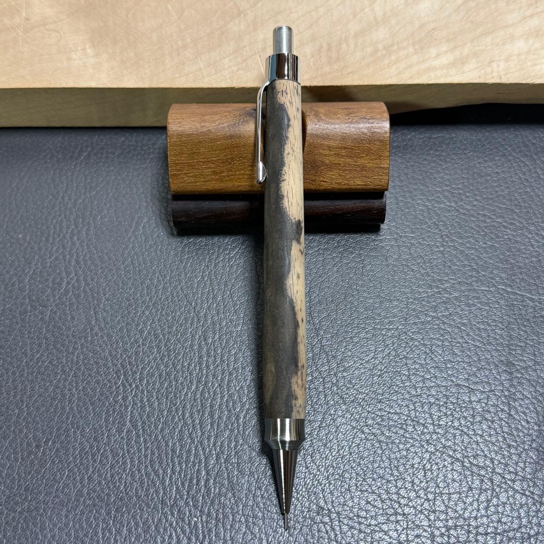 ⭕️お値下げ　　118黒柿　木製シャーペン　強低重心ダブルR ステンレス　無塗装