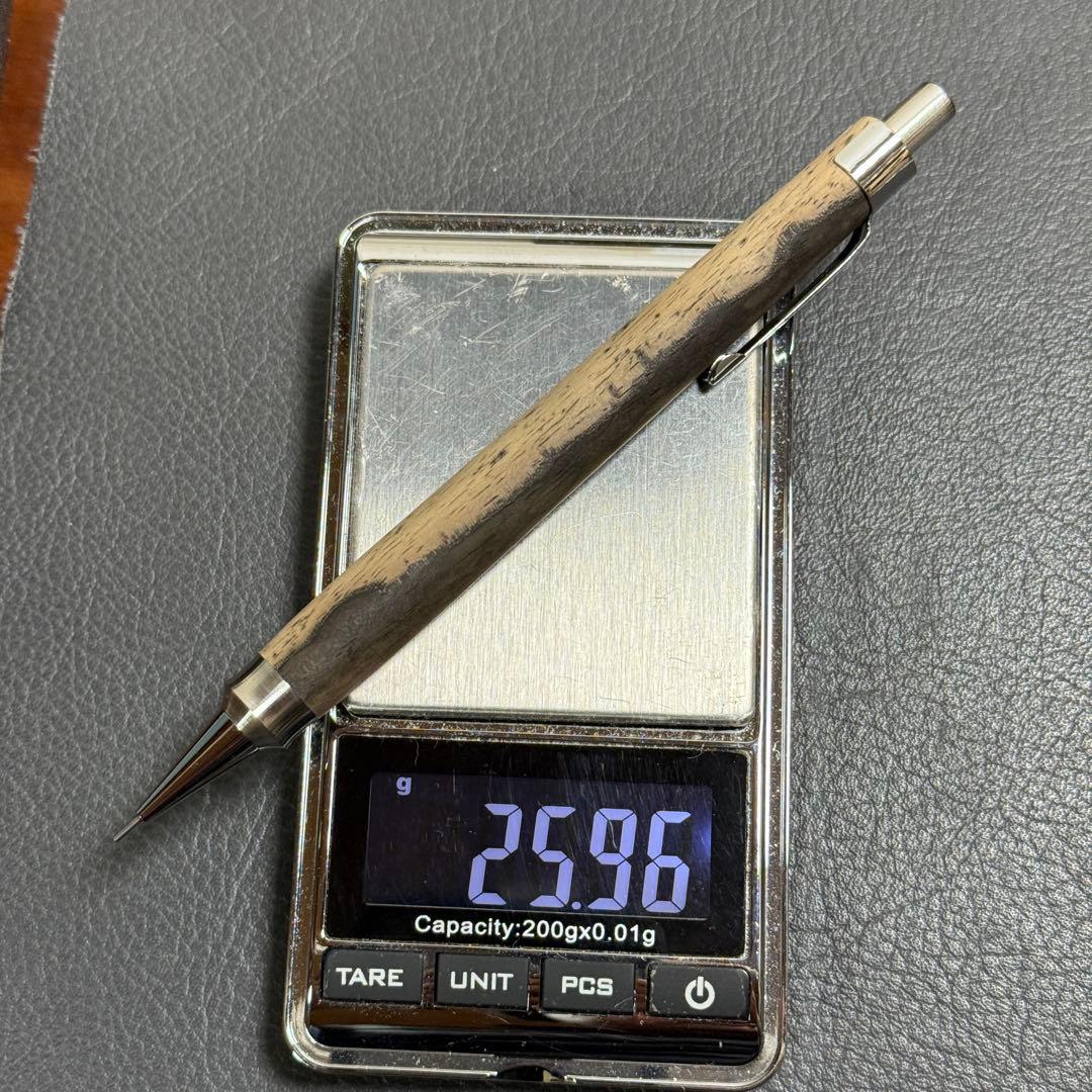 ⭕️お値下げ　　118黒柿　木製シャーペン　強低重心ダブルR ステンレス　無塗装