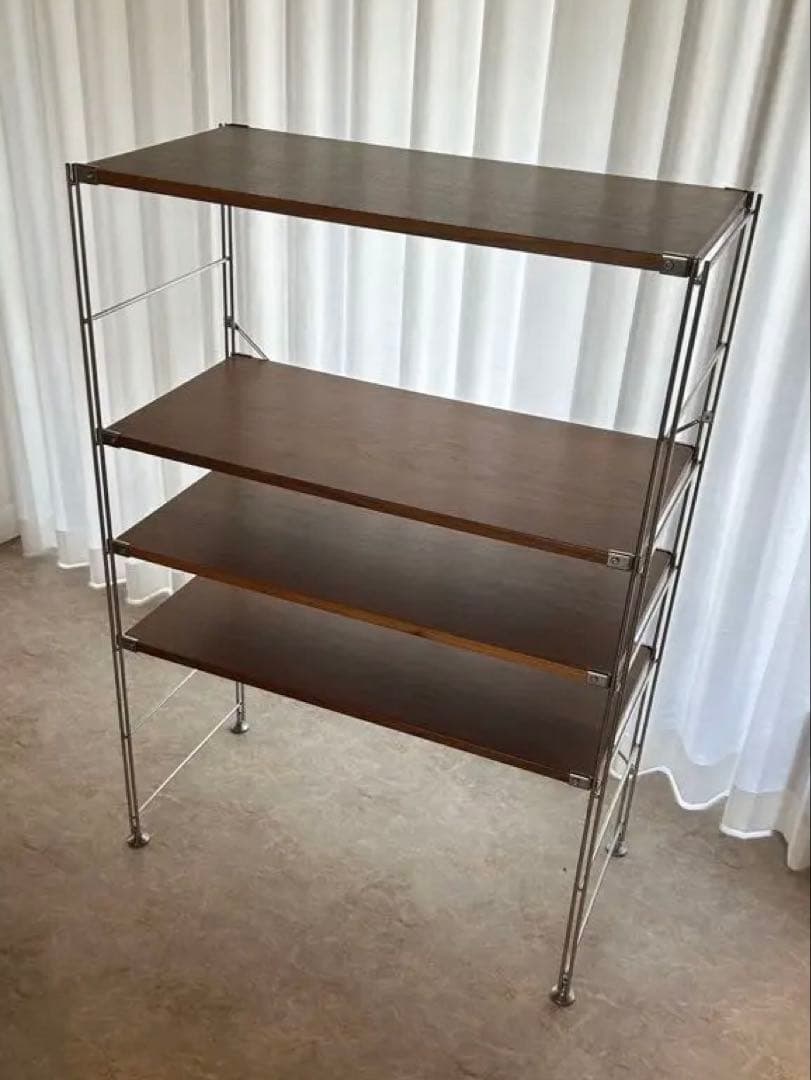 無印　ステンレスユニットシェルフ　ウォールナット材棚セット　ワイド　中