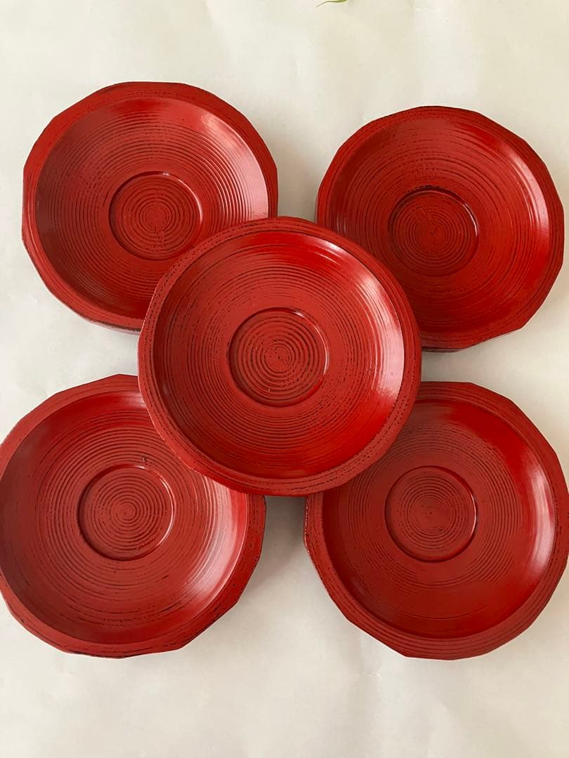 未使用❤️希少　山岸厚夫　漆　粗挽皿　5枚セット　直径約14.5x3.5 共箱付き