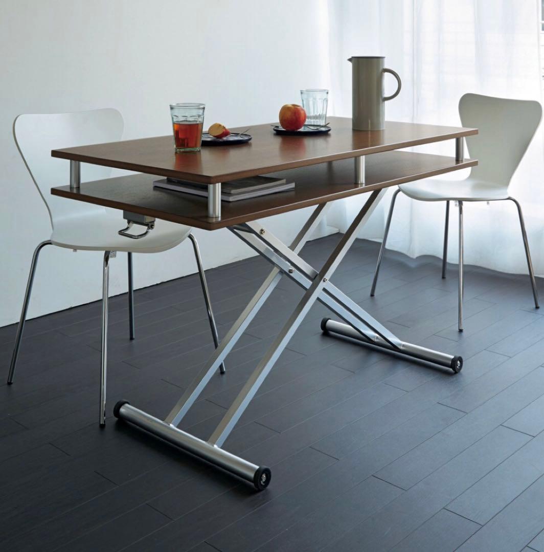 【送料込み】ディノス　棚付き昇降式テーブル 幅120cm