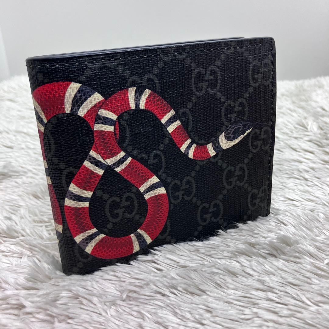 極美品✨GUCCI キングスネーク GGスプリーム 二つ折り財布 GG柄