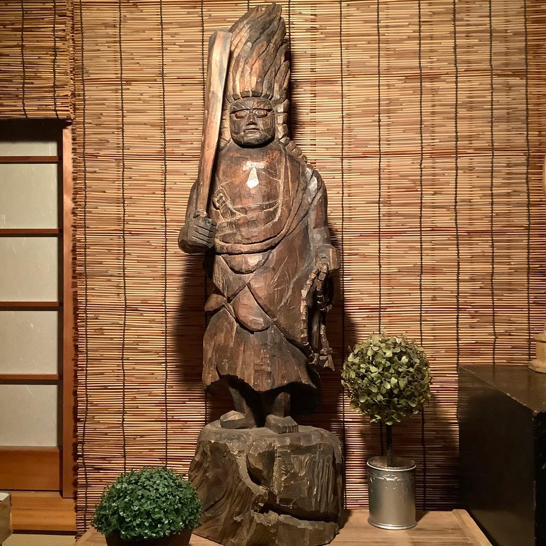 江戸期・密教護法善神「憤怒・炎髪不動明王」不動信仰・神仏守護神・特大木彫