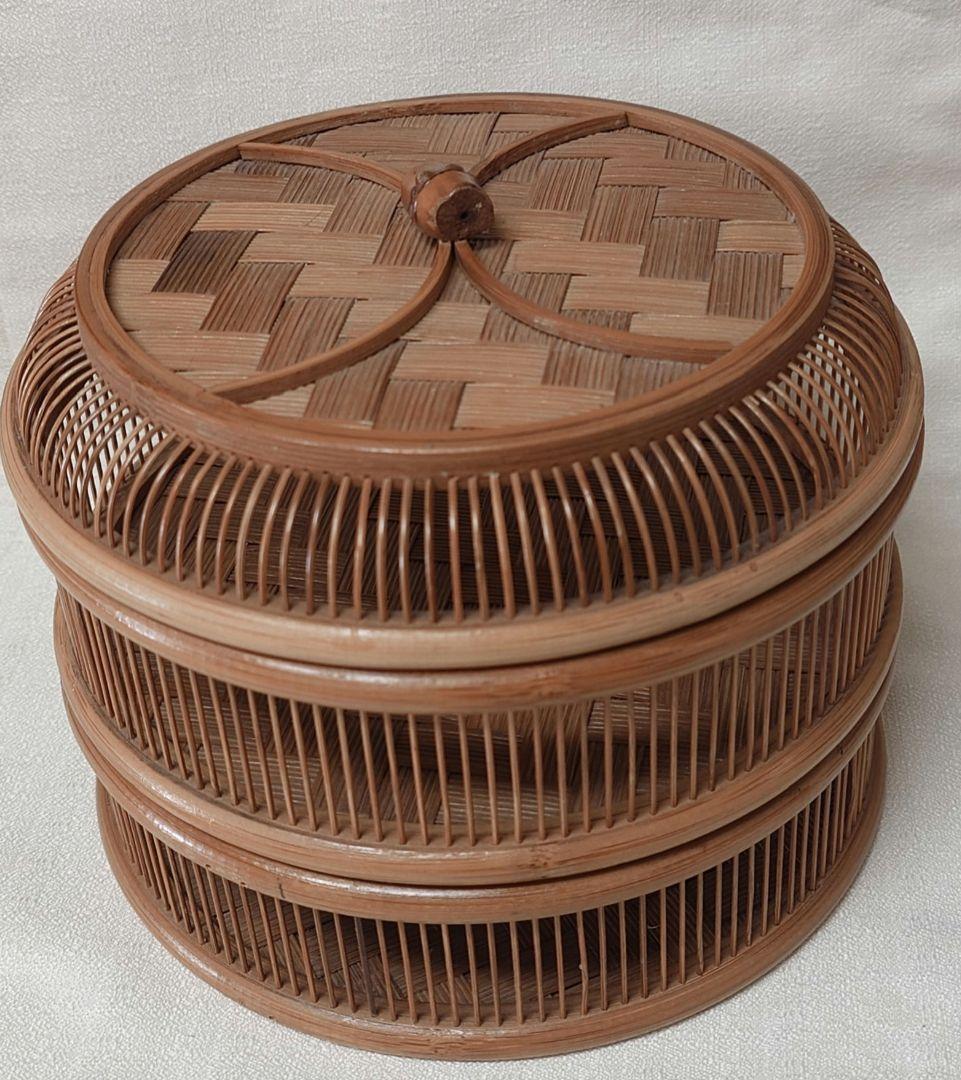 竹細工 菓子器 2段