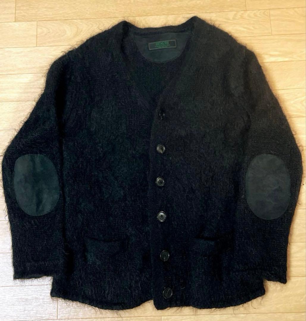 【美品】HEALTH 黒モヘアカーディガン　エルボーパッチ付き クリーニング済み