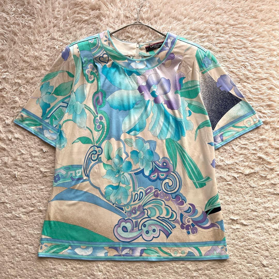 レオナール ①カットソー シャツ 半袖 ②テーラードジャケット 花柄 トリム