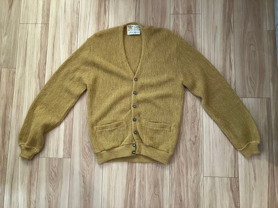 vintage アルパカ100% カーディガン　イエロー