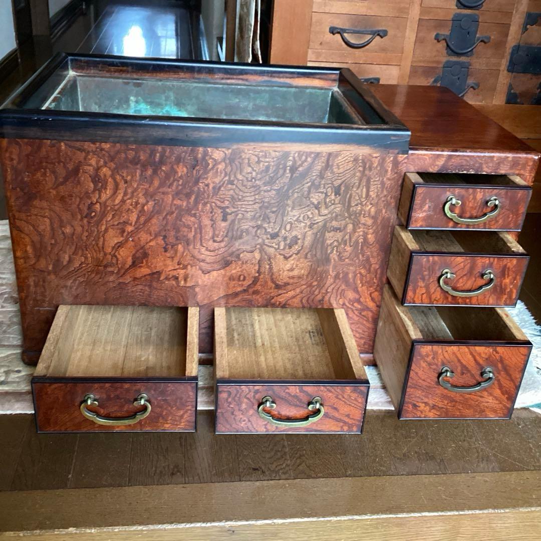 江戸火鉢　長火鉢　関東火鉢　欅　玉杢　銘木　（特注五徳付）