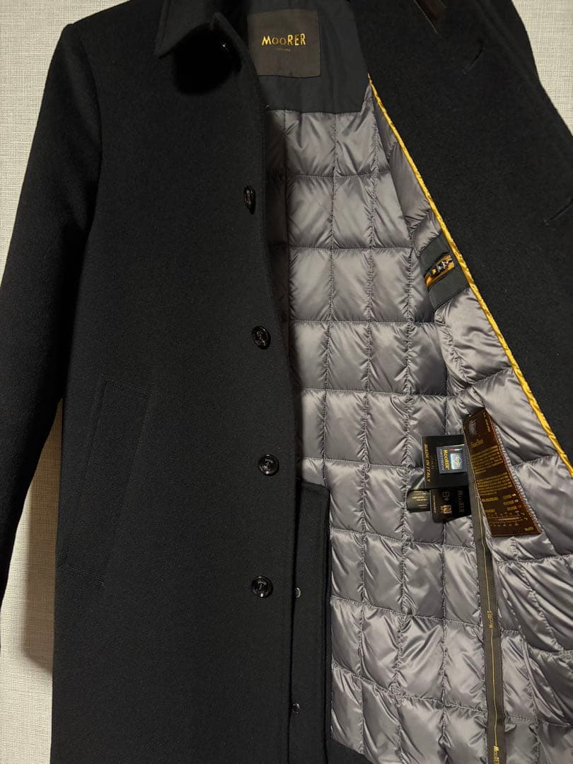 MOORER ブラック ステンカラーダウンコート VERGA-LE