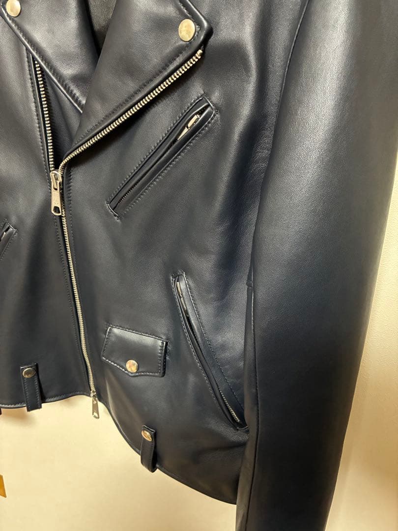 BEAUTY&YOUTH ネイビー レザーダブルライダースジャケット