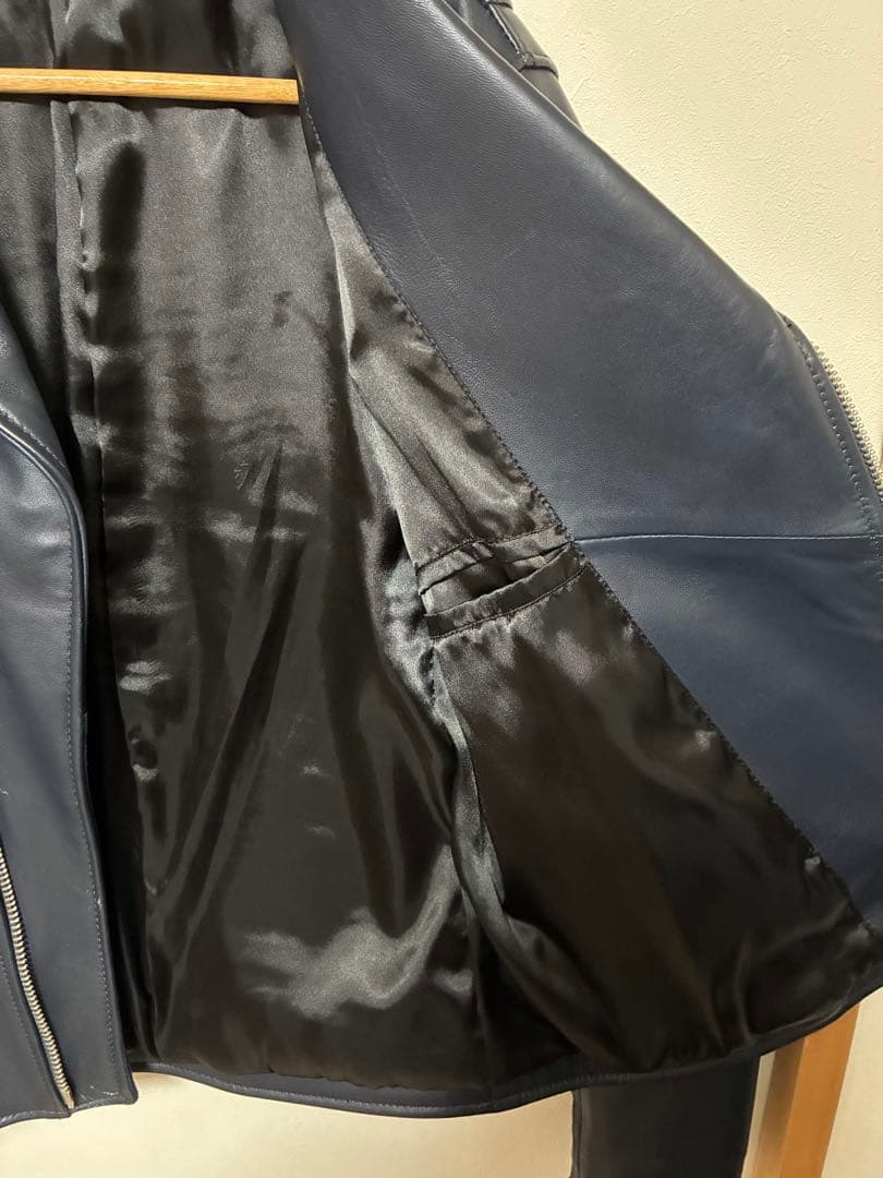 BEAUTY&YOUTH ネイビー レザーダブルライダースジャケット