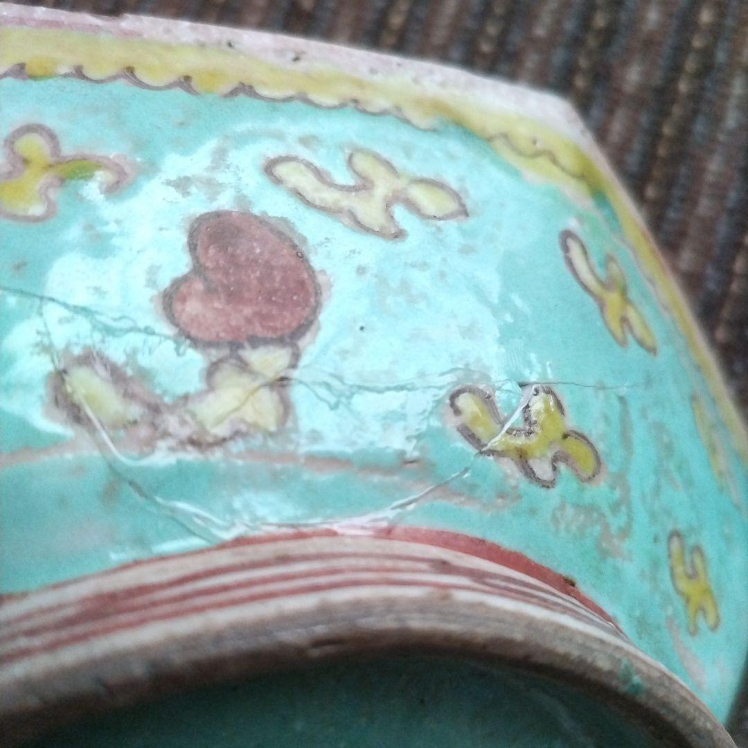 b中国古玩　粉彩　十錦手　色絵八角鉢　17.5cm