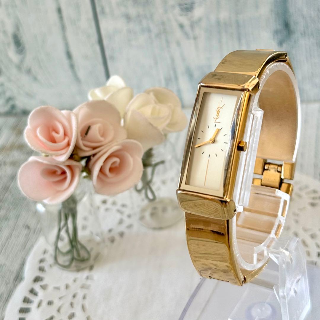 【.希少】Yves Saint Laurent 腕時計 バングル ゴールド SS