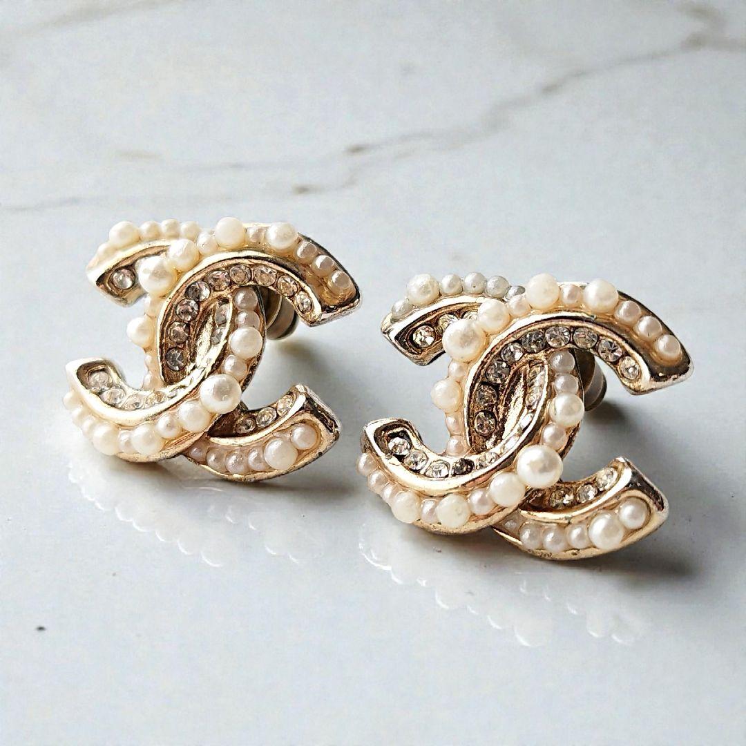 CHANEL　シャネル　ピアス　ココマーク　パール　ラインストーン　14A