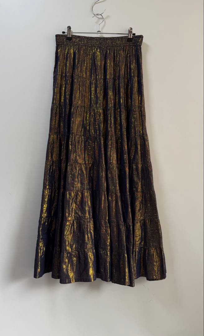 90s シャンブレー ティアードスカート ゴールド hooked itimi