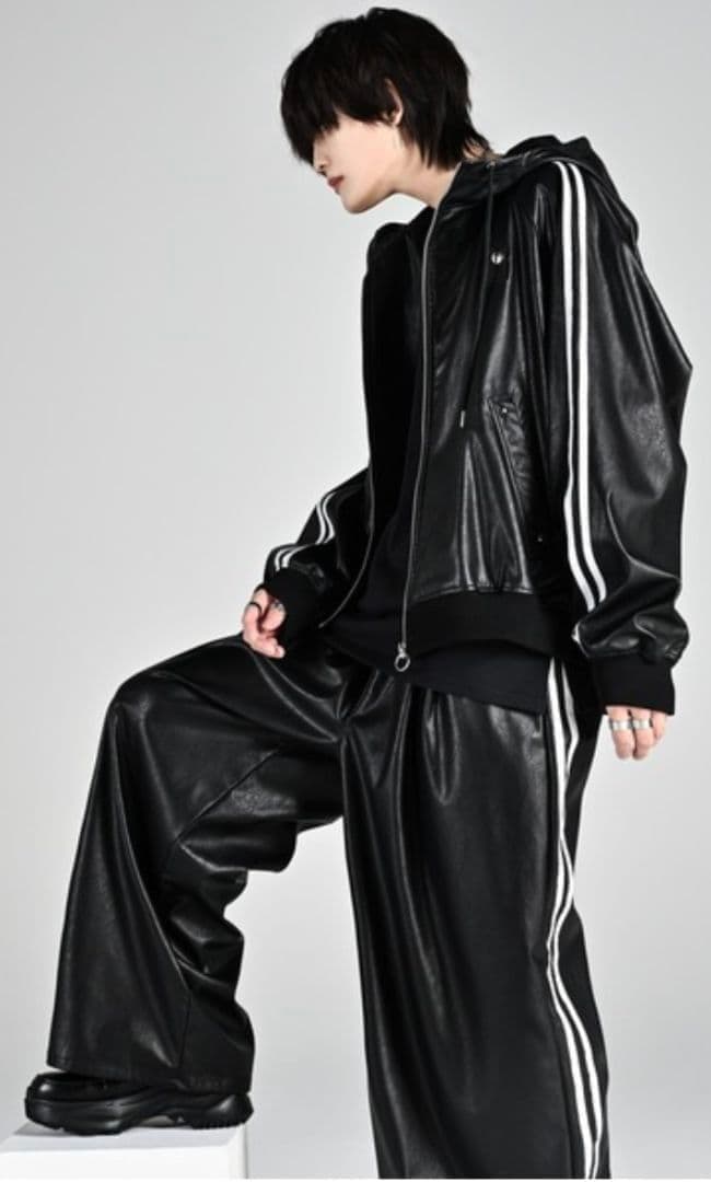 ADRER アドラー フェイクレザー セットアップ ジップパーカー ワイドパンツ