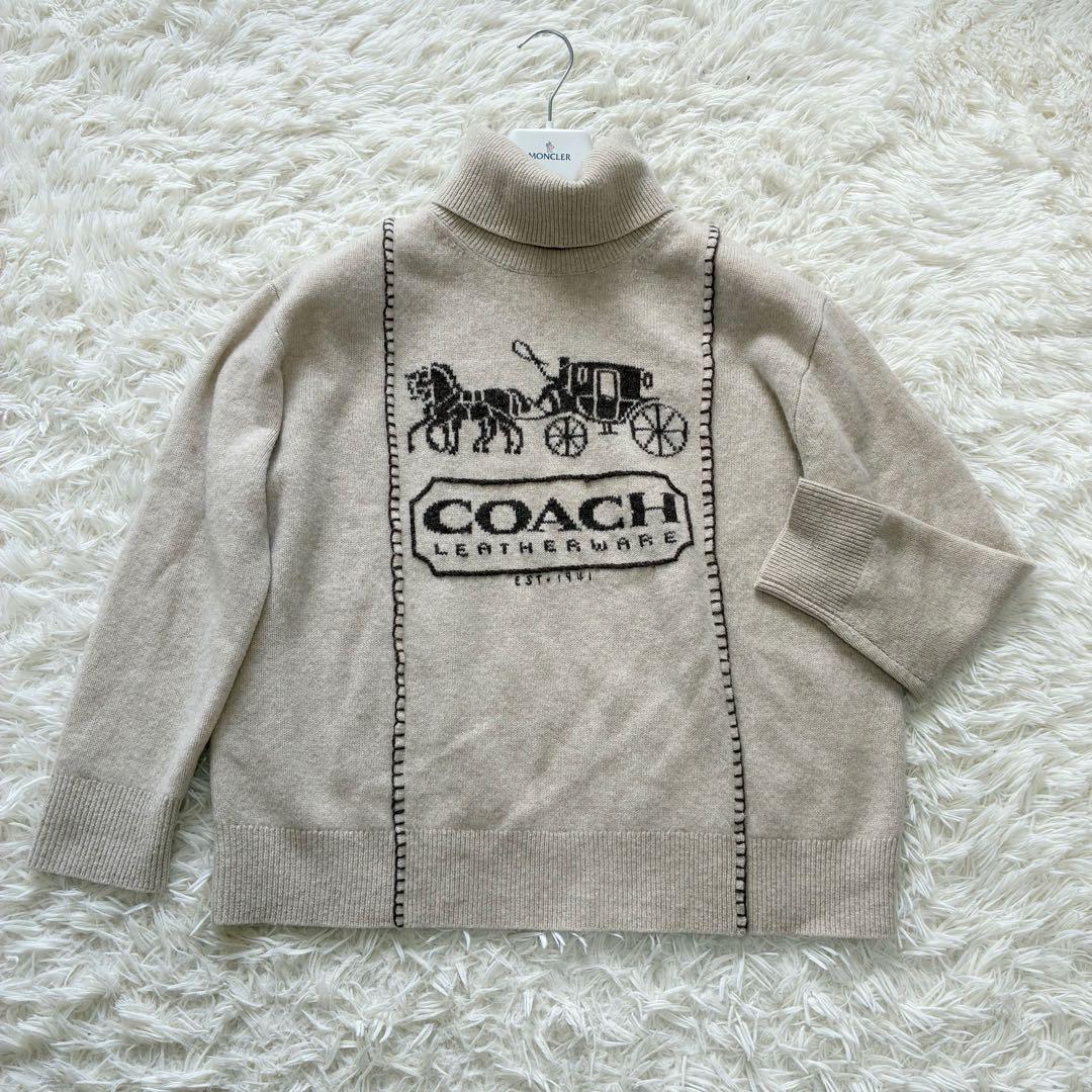 人気✨　コーチ　ニット　ハイネック　Sサイズ　長袖　カシミヤ混　ロゴ刺繍