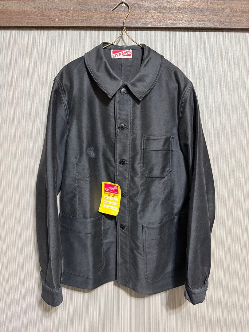 50s〜60s フレンチ ブラックモールスキンワークジャケット　刺繍タグ