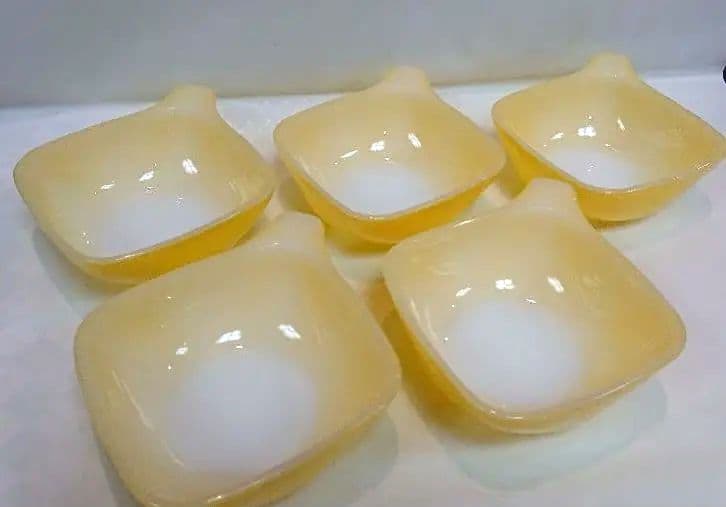 昭和レトロ CROWN OVENWARE 耐熱ガラス ボウル イエロー5枚セット