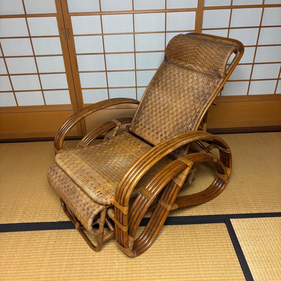 ラタン リクライニングチェア 和風 籐 昭和レトロ