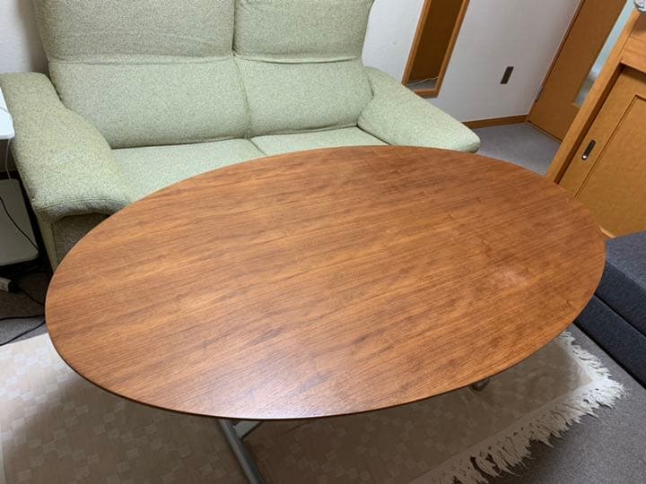 estic SPIGA X-LIFT 楕円タマゴ型昇降テーブル無垢張り合わせ