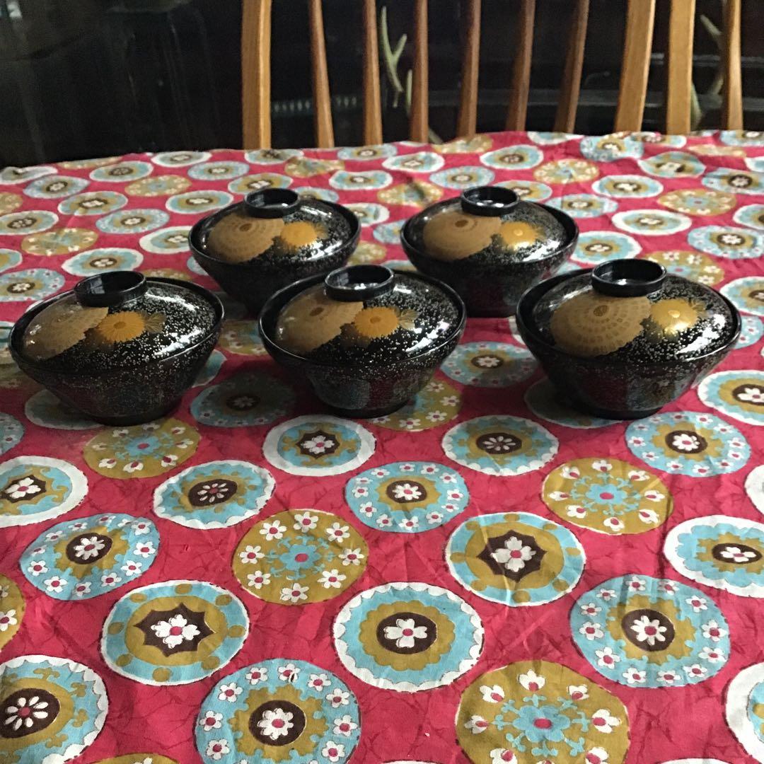 骨董　古民具　お椀　漆器　金蒔絵　鶴