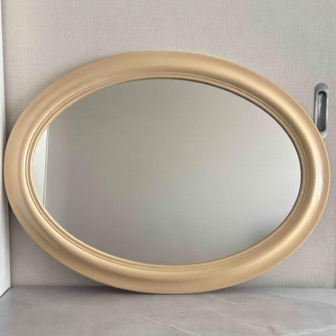 ミッドセンチュリー クリーム オーバルミラー スペースエイジ ウォールミラー