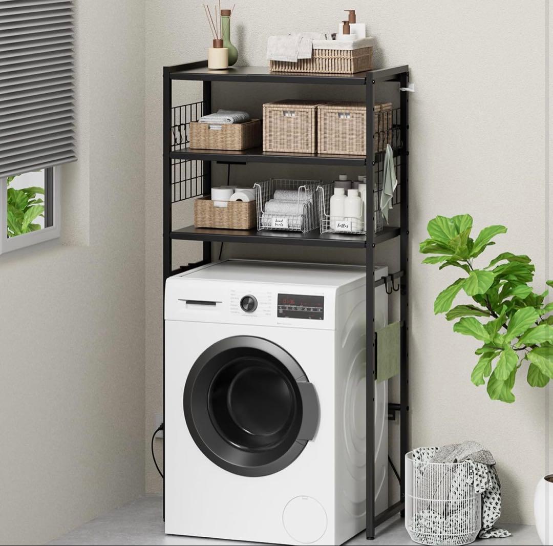 伸縮レンジラック 幅50-80cm 高さ調整＆2口コンセント付