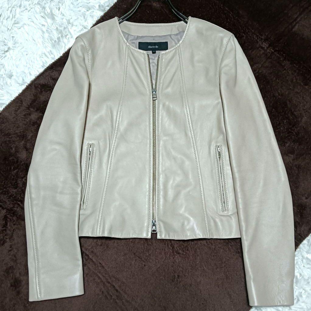 アルアバイル　ノーカラージャケット　美品　ラムレザーブルゾン　M　ライダース
