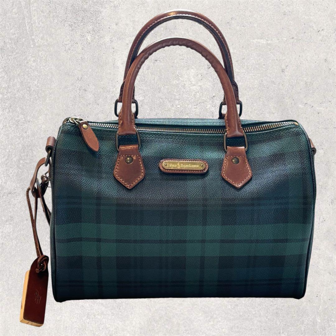 美品　ラルフローレン ミニボストンバッグ チェック柄　ユニセックス PVC