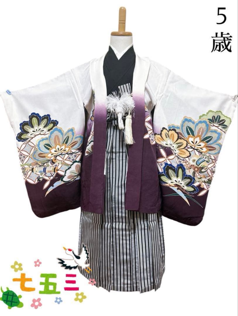 お買い得訳あり品【正絹】♡七五三　5歳　男の子　セット　一式　紫　鷹