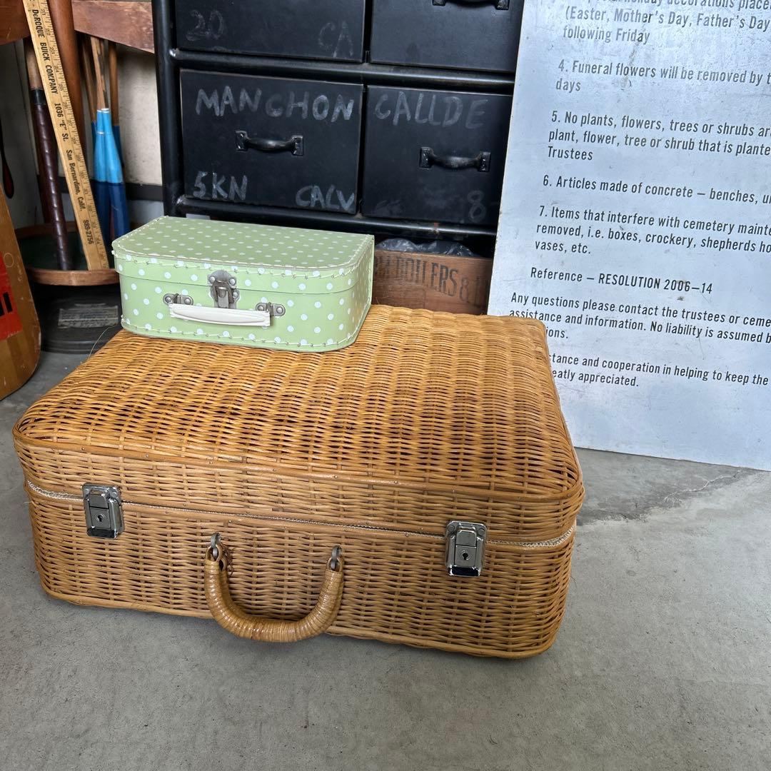【鍵&ミニトランク付き】 ラタン トランクバスケット かごバック 籠 蚤の市